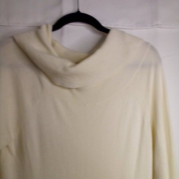 Guess Sweater Tunic Women L Long Sleeve Cowl Neck Zip Sides Off White - Picture 3 of 16